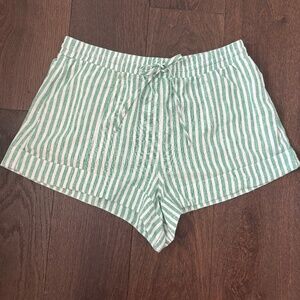 Universal Thread Green & White Striped Linen Blend Pull-On Shorts Size L